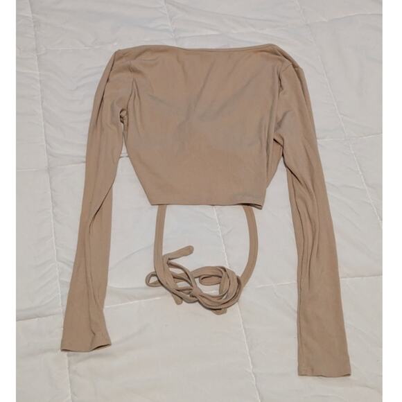 Tan Women's Long Sleeve Crop Top - Picture 3 of 3